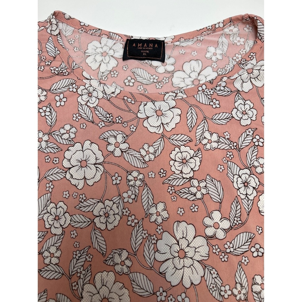 AMANA Petite Large Floral Flutter Sleeve Ruffle Hem Top Women's Pink White Cute‎